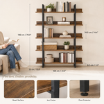 Standing Bookshelf 5 Tier – Industrial Metal Frame, Open Storage Rack for Living Room