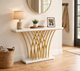 Modern Entryway Console Table – Gold Metal Base, Faux Marble Top, Hallway Sofa Table
