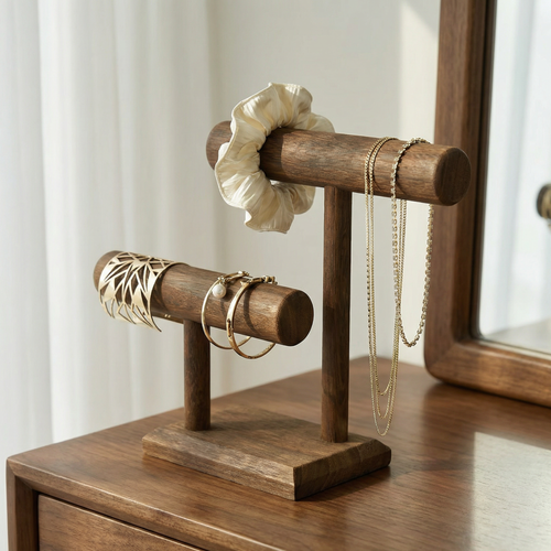 2 Tier Wooden Watch & Jewelry Display Tower – Bracelet and Necklace Stand for Dresser