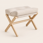 Cushioned Folding Footstool – Solid Wood X-Frame Entryway Bench Sofa Foot Rest