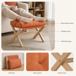 Cushioned Folding Footstool – Solid Wood X-Frame Entryway Bench Sofa Foot Rest