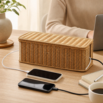 Rattan Cable Management Box – Woven Cord Organizer for Desk Home Office Decor