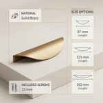 Solid Brass Gold Drawer Handle – Minimalist Crescent Pull for Kitchen Bedroom Wardrobe Cabinet Hardware