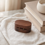 Oval Walnut Ring Box – Solid Wood Jewelry Case for Proposal, Wedding, Gift Giving