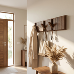 Walnut Wall Coat Rack – Piano Key Design Hooks for Entryway Bedroom Bathroom Minimalist Decor