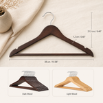 Wooden Coat Hangers with Non-Slip Bar – Suit Jacket Shirt Closet Storage Set