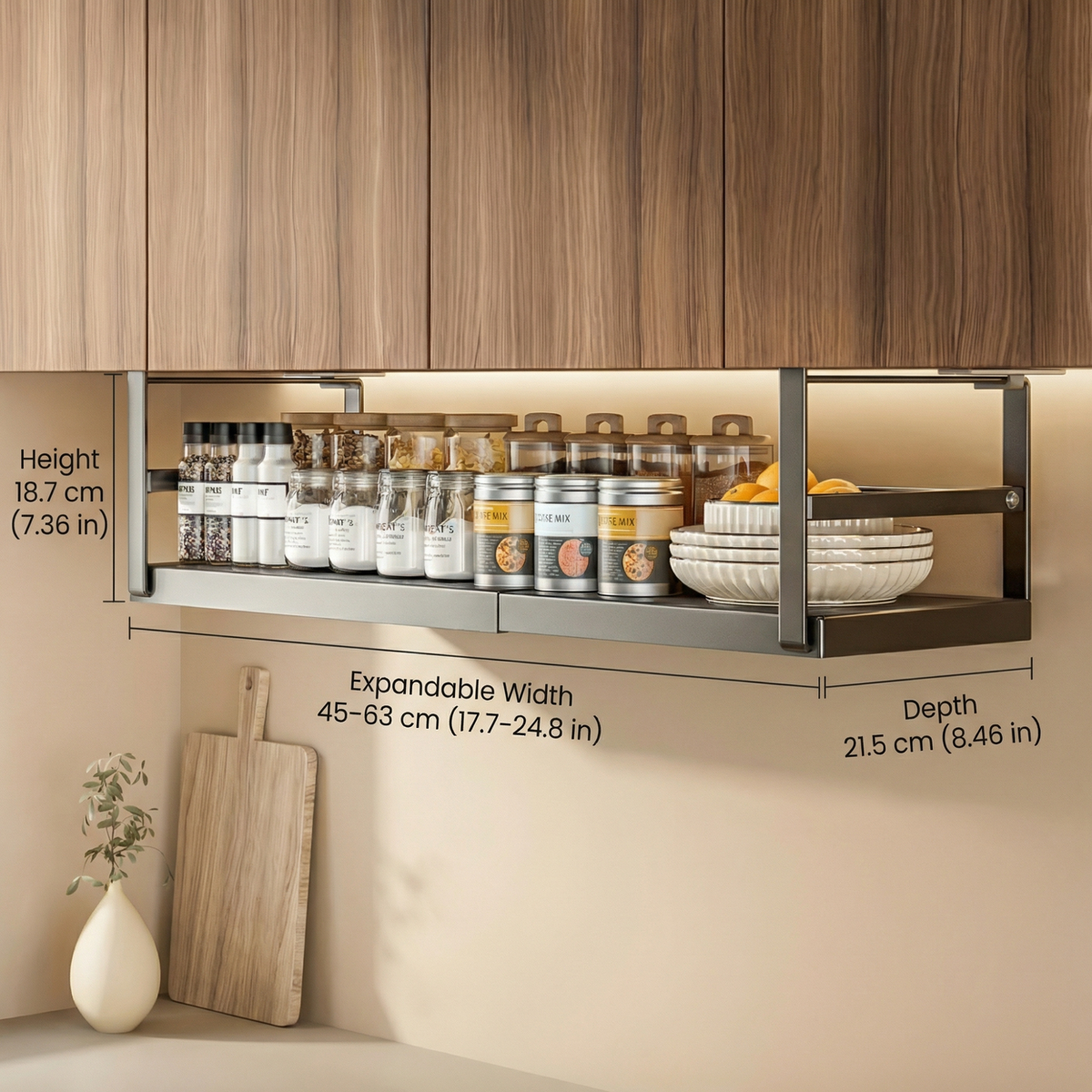 Under Cabinet Shelf Organizer - Hanging Stainless Steel Expandable Spice Rack
