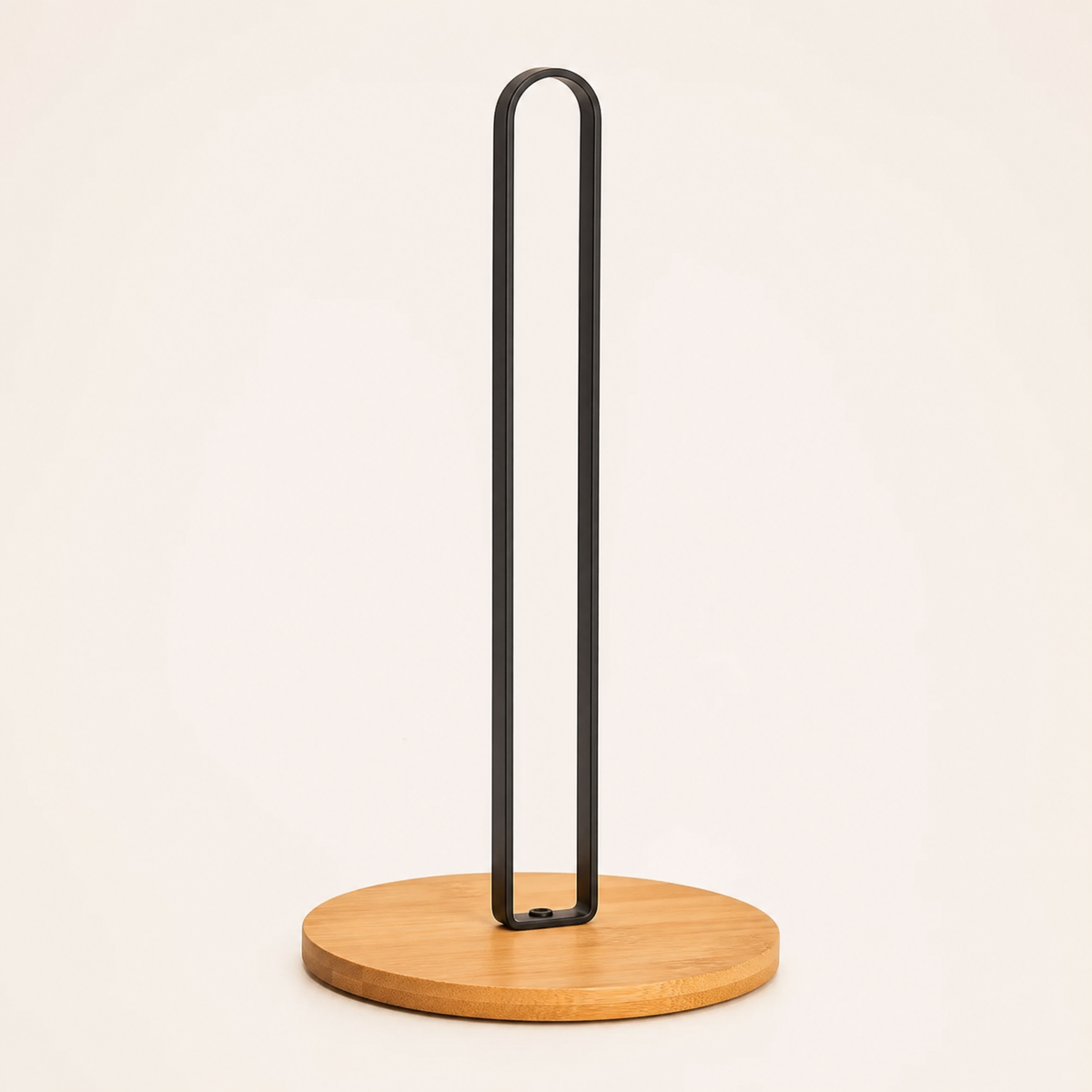 Paper Towel Holder Stand – Bamboo Base Metal Rod Countertop Kitchen Storage Rack