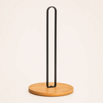 Paper Towel Holder Stand – Bamboo Base Metal Rod Countertop Kitchen Storage Rack