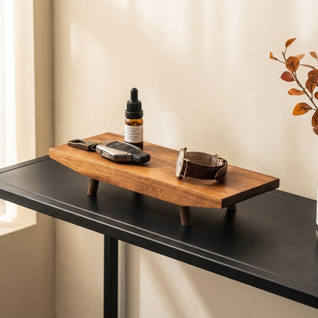 Wood Display Riser Tray – Raised Footed Stand for Tea Table, Desk, Entryway Decor