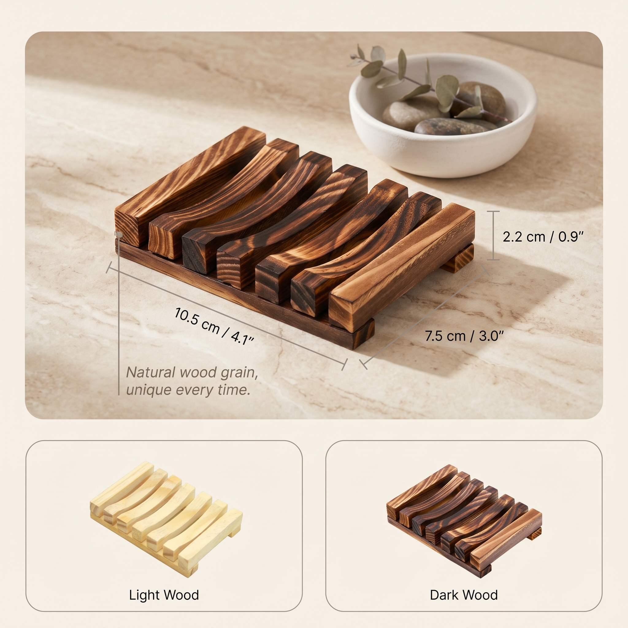 Bamboo Soap Dish – Draining Slat Design for Bathroom, Kitchen, Shower, Natural Wood Soap Holder