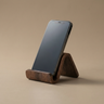 Walnut Wood Phone Stand – Curved Minimalist Design for Desk, Bedside, Kitchen, Video Calls