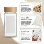 Glass Spice Jar Set with Wooden Bamboo & Rosewood Lids – 120ml with Labels, Kitchen Organisation