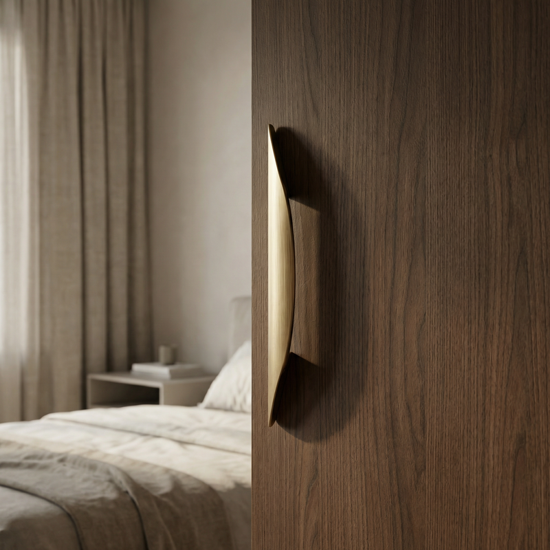 Poignée de tiroir dorée en laiton massif — Poignée minimaliste en forme de croissant pour quincaillerie de cuisine, chambre à coucher et armoire
