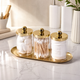 Apothecary Jar Set with Gold Tray – Qtip Holder Bathroom Organizer Canister