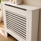 Modern Radiator Cover with Shelf – White Slatted MDF Heater Cabinet Living Room Decor