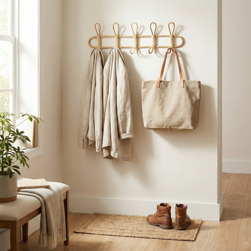 Rattan Wall Hook Rack – Handwoven Natural Storage for Coats, Hats, Bags – Entryway Bedroom Bathroom