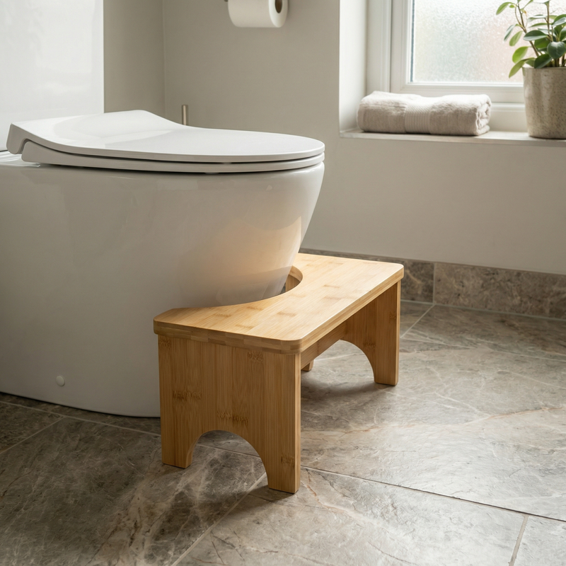 Tabouret de toilettes accroupies en bambou — Repose-pieds ergonomique en bois pour une posture naturelle