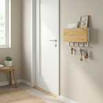 Wall Mounted Bamboo Key Hanger – Entryway Organizer with Storage Slot, Minimalist Wall Hook Rack