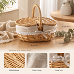 Wicker Picnic Basket with Lid – Willow Hamper with Linen Lining and Carry Handle