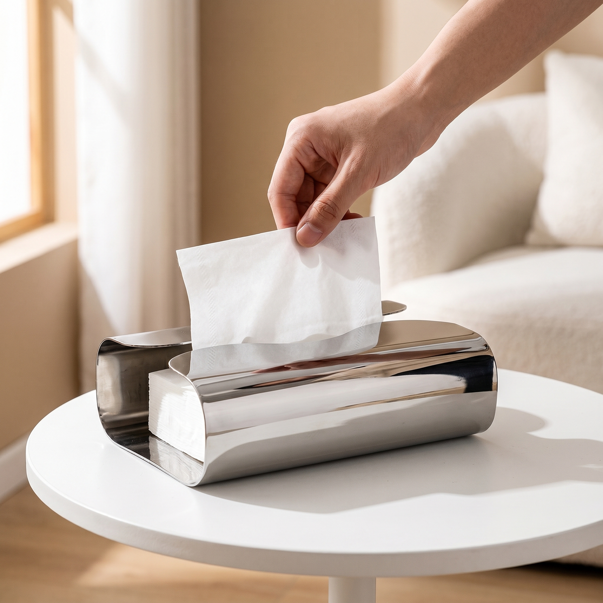 Stainless Steel Tissue Box – Sculptural Dispenser for Living Room Bedroom Desktop