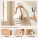 Toilet Paper Holder – Wall Mounted Wood Leather Brass Bathroom Organizer Minimalist Rustic Decor