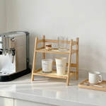 Bamboo Countertop Organizer – 2 Tier Rattan Shelf for Kitchen, Coffee Bar & Bathroom Counter Storage