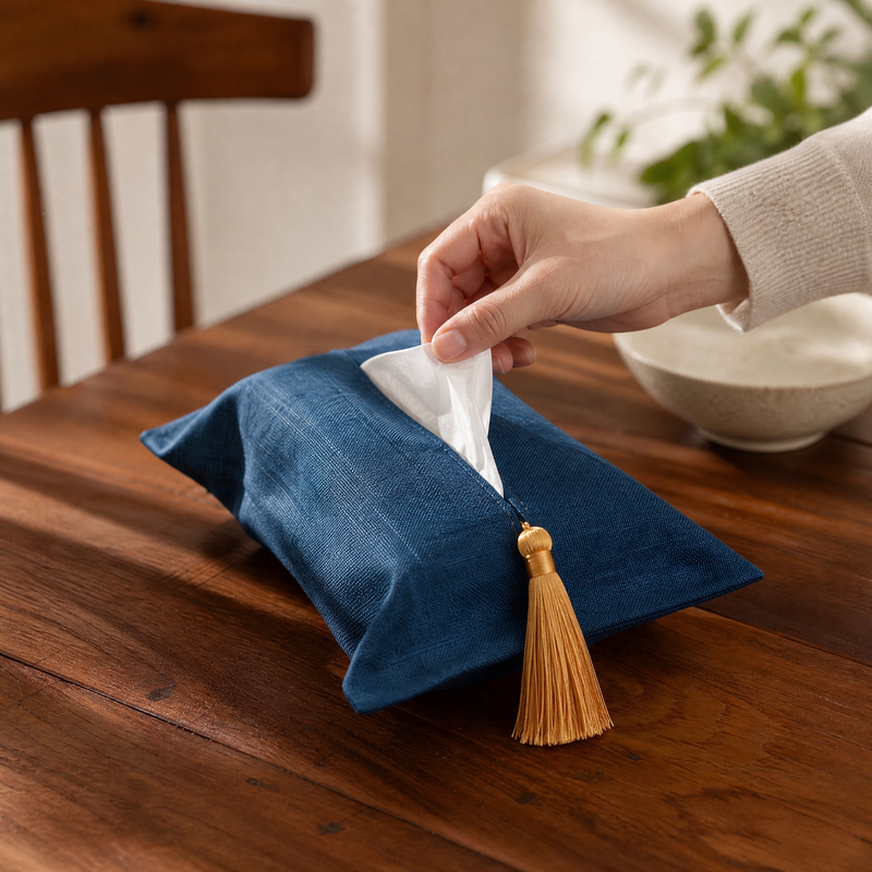 Fabric Tissue Box Cover – Tassel Detail, Living Room Desk Car Organizer, Minimalist Home