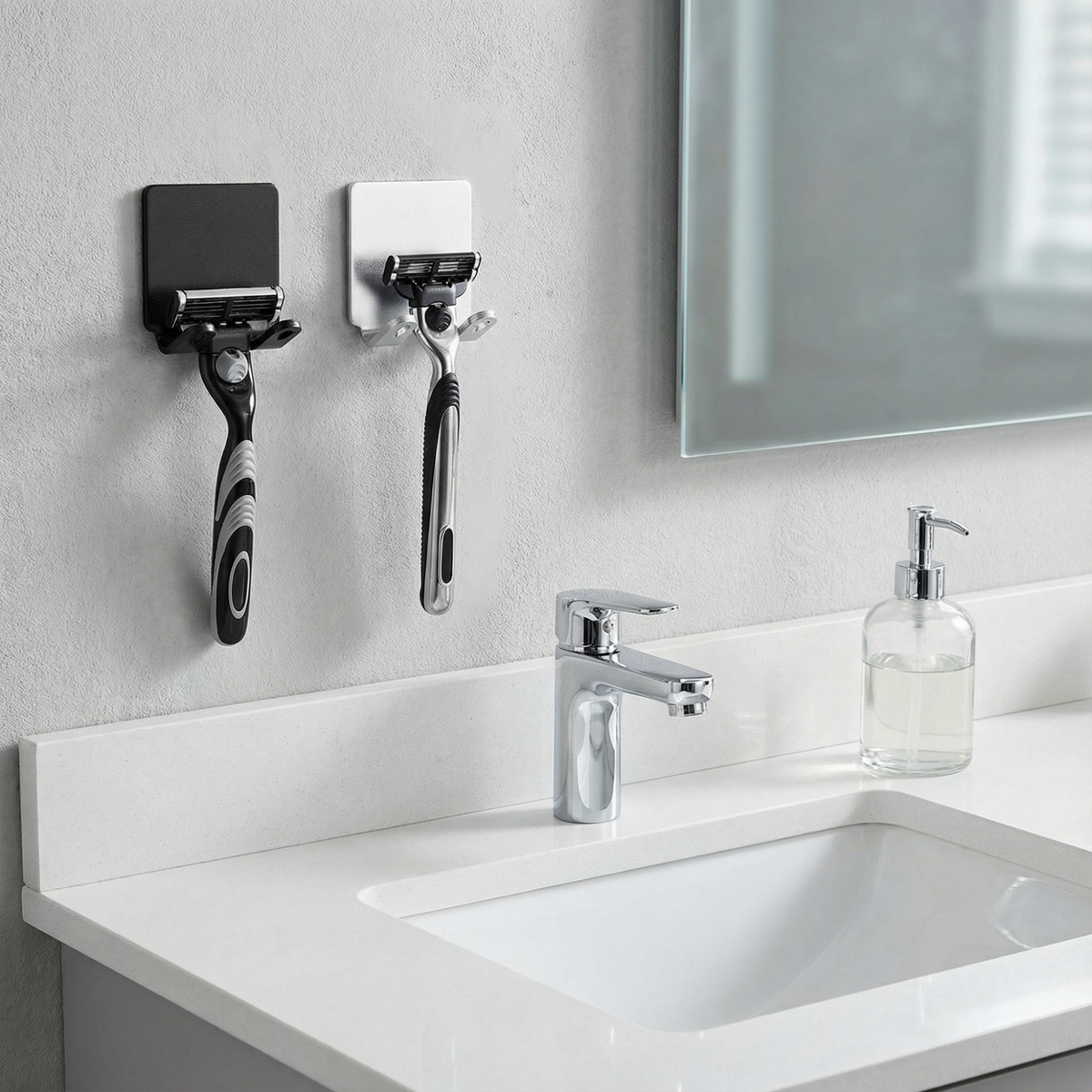 With Adhesive Razor Hook – No Drill Shower Razor Holder, Rust Resistant Bathroom Organizer