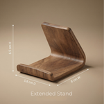 Walnut Wood Phone Stand – Curved Minimalist Design for Desk, Bedside, Kitchen, Video Calls