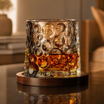 Crystal Tumbler Whiskey Glass – Textured Spinning Base, Cocktail, Bourbon, Bar Decor