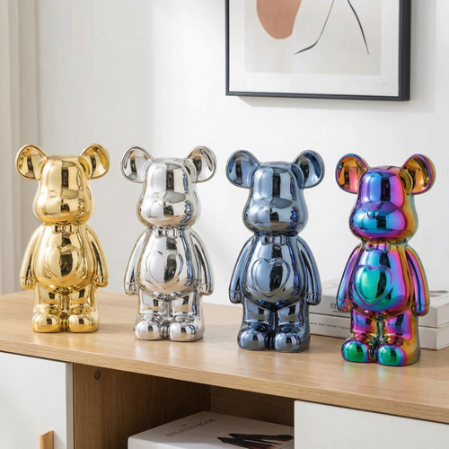Metallic Ceramic Teddy Bear Statue – Modern Home Decor