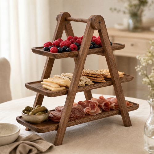 3 Tier Wooden Serving Stand – Tiered Tray Dessert Display for Parties and Entertaining