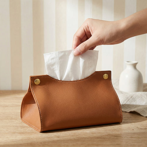 Leather Tissue Holder – Compact Napkin Dispenser for Coffee Table Desk Bathroom Car Storage