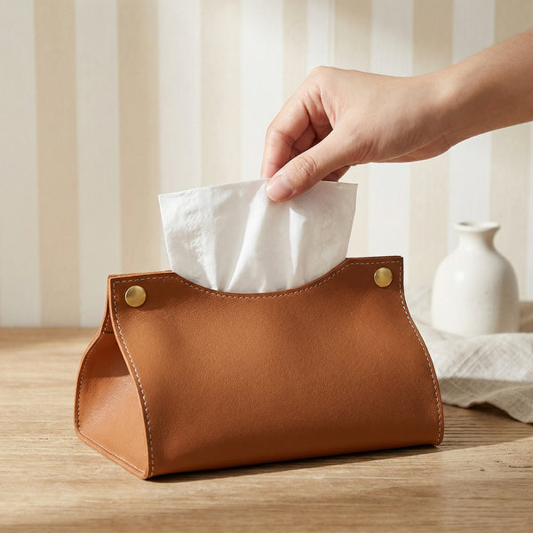 Leather Tissue Holder – Compact Napkin Dispenser for Coffee Table Desk Bathroom Car Storage