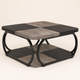 Large Square Coffee Table 2 Tier Storage – Wood Panel Top Curved Metal Frame